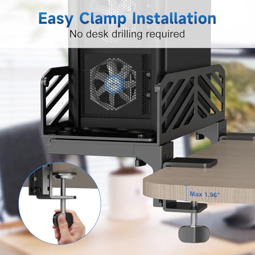 Suptek Clamp-on Desk Extender PC Desk Mount Holder,Standard and Large Gaming Computer Case Stand, Adjustable Width PC Mount, Black - style: PC Desk Mount