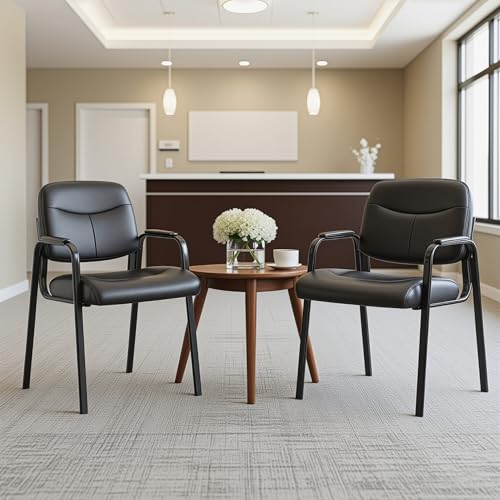Simple Deluxe Waiting Room Guest Chair No Wheels Set of 2 with Padded Arm Rest, Conference Guests Chair for Reception, Meeting, Lobby, Home Dining, Desk Table Side, 2 Pack - color: Black, size: 2 Pack Standard Cushion