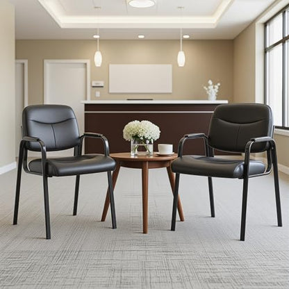 Simple Deluxe Waiting Room Guest Chair No Wheels Set of 2 with Padded Arm Rest, Conference Guests Chair for Reception, Meeting, Lobby, Home Dining, Desk Table Side, 2 Pack - color: Black, size: 2 Pack Standard Cushion