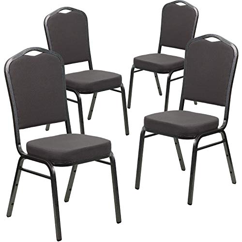 Flash Furniture Hercules Crown Back Stackable Banquet Chair, Silver, 4-Pack | Silver Vein Frame, Fabric Upholstery - color: Gray Fabric/Silver Vein Frame, size: Set of 4