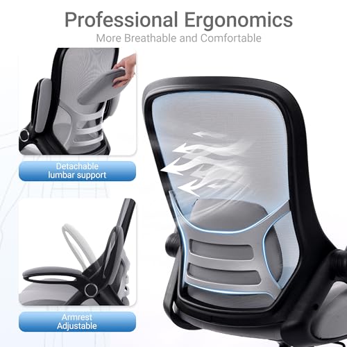 HYLONE 400lbs Heavy Duty Drafting Chair 5" Thickened Seat Office Chair with Flip-Up Armrests Tall Ergonomic Computer Chair with Lumbar Support and Adjustable Footrest Ring Standing Desk Chair(Grey) - color: Dark Drey
