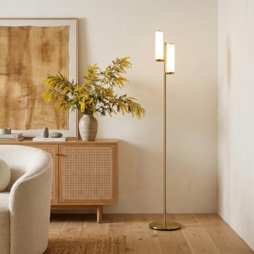 Brightech Gemini Dimmable Floor Lamp with Two Lights - Modern Tall Tree Lamp for Bedroom, Office, Living Room - Gold/Brass - color: Brass