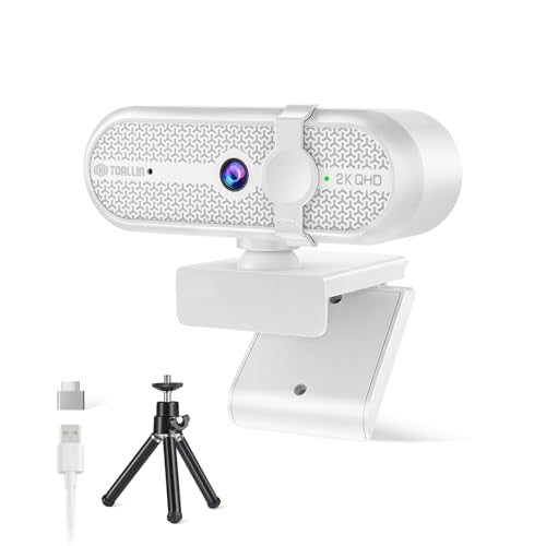 TOALLIN 2K Webcam for PC, 5MP, Built-in Mic, Web Camera with Tripod | 90° Wide Angle, Privacy Cover, USB Camera for Laptop, Live-Streaming, Gaming, Meetings, Video Calls - style: 2K Webcam with Tripod