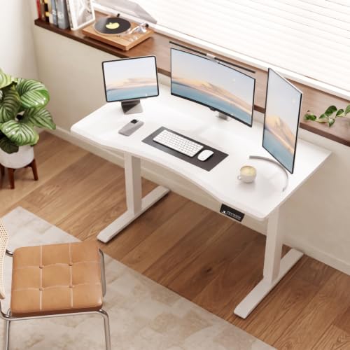 Solid Wood Electric Standing Desk, 47.2"x23.6" White Standing Desk | 1 BOX,Home Office Desk with 3 Stages Single Motor,Standing Desk White with T-Shaped Metal Bracket for Gaming - color: White, size: 47.2"x23.6"