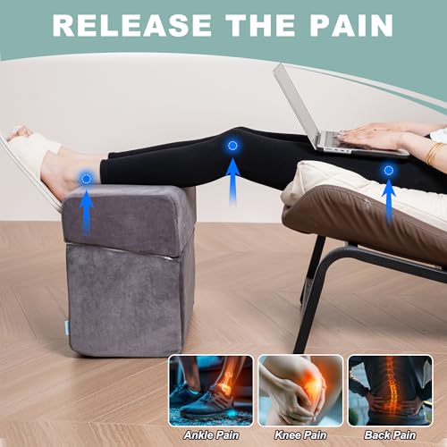 3 Adjustable Heights Foot Rest for Under Desk at Work - Ergonomic High Density Foam Footrest with Washable Cover, Foot Stools for Office, Home, Gaming (Grey)