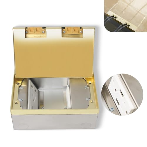 Recessed Flat Hidden Socket Kit with 4 * 15A Receptacle+2 * 4.8A USB Charging Ports+2-Port RJ45 Datacom Receptacle. Corrosive Resistant Hardware,Brass - color: Brass, size: Hidden two-row ground insert (4.8A A+A)