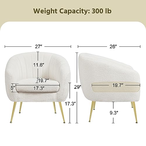 Yaheetech Barrel Accent Chairs Set of 2, Modern Cozy Vanity Chairs, Ivory | Boucle Fabric Armchair with Gold Metal Legs, Reading Chair with Removable Seat Cushion for Living Room Bedroom Small Space - color: Ivory