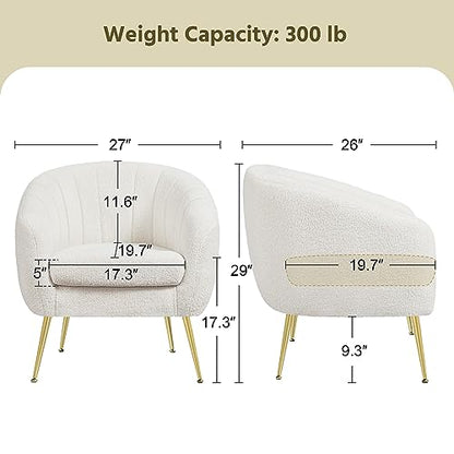 Yaheetech Barrel Accent Chairs Set of 2, Modern Cozy Vanity Chairs, Ivory | Boucle Fabric Armchair with Gold Metal Legs, Reading Chair with Removable Seat Cushion for Living Room Bedroom Small Space - color: Ivory