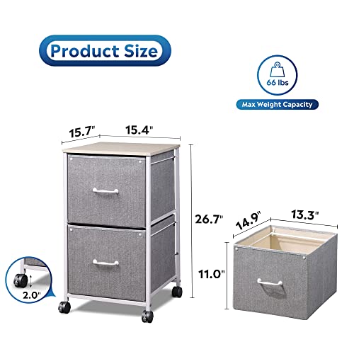 DEVAISE 2 Drawer Mobile File Cabinet, Fabric Vertical Filing Cabinet - color: Light Grey