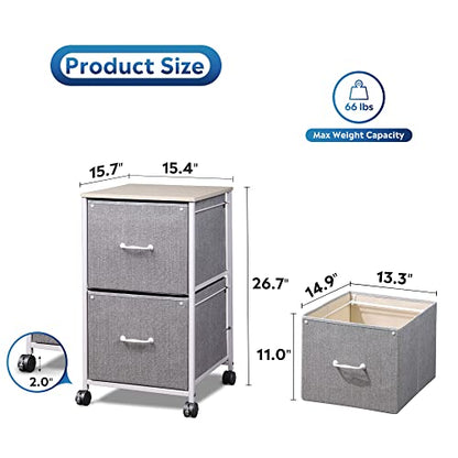 DEVAISE 2 Drawer Mobile File Cabinet, Fabric Vertical Filing Cabinet - color: Light Grey