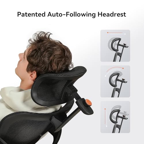 Ergonomic Office Chair-Home Office Desk Chair with Footrest, Auto-Following Backrest & Headrest, 4D Armrests, 96°-136° Recline - color: Black, size: Without Laptop Table + Auto-Following Headrest