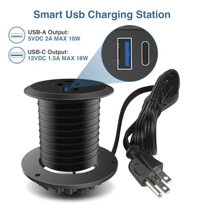 Desktop Power Grommet, 2inch Desktop Power Grommet Outlet, Recessed Power Strip Outlet with 1 USB and 1 Type-C, 20W PD Fast Charge for Desk, Kitchen, Office, Home, Hotel and More