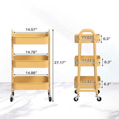AGTEK 3 Tier Rolling Cart with Lockable Wheels, Metal Utility Cart, Multifunctional Storage for Kitchen, Office, Living Room, Makeup, Craft, Art Studio, Khaki - color: Khaki