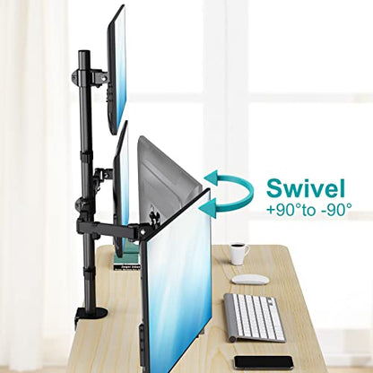MOUNT PRO Triple Monitor Mount, Monitor Desk Mount for 3 Screens up to 32 inch, 17.6 lbs Each, Fully Adjustable Stacked Computer Stand, Table VESA Mounting, C clamp/Grommet Base - style: Max 32“ Basic（stacked）