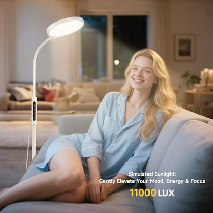 Happy Light Therapy Lamp,11000 Lux Sun Light Lamp with Touch Remote Control | Full Spectrum Light,5 Color Temperatures & 10 Brightness，1H Timer， Light Therapy for Home/Office Use - color: White
