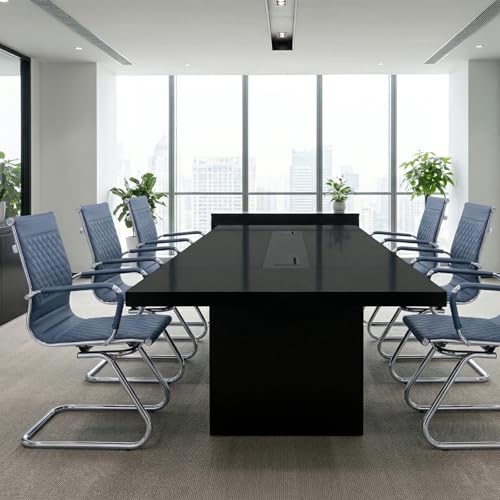 BESTANO Office Guest Chairs Reception Chairs Waiting Room Chairs Set of 2 Conference Room Chair with Mid Back, Modern PU Leather Desk Chairs, Navy - color: Navy