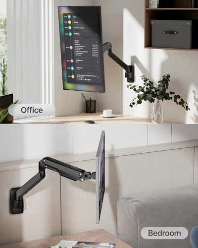 monTEK Single Monitor Wall Mount, Wobble-Free Spring, 17–32" Full Motion | Zero Clearance Wall Mount Retracts To 3.8" From Wall, Wobble-Free Mechanical Spring, Fits Wood, Brick & Concrete Walls - size: Single Arm