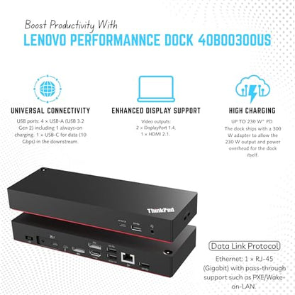 40B00300US Thinkpad Docking Station USB C, 4K Lenovo Thunderbolt 4 Dock | 300W, HDMI, DP & Thunderbolt Cables