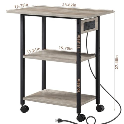 Lerliuo 3-Tier Printer Stand with Charging Station, Rolling Printer Table - color: Oak, size: 3-Tier with Charger