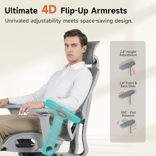 Korser Ergonomic Mesh Office Chair with Footrest, Big and Tall Desk Chair with 4D Flip-Up Arms, Auto-Tracking Lumbar Support, 3D Headrest, High Back Computer Gaming Chair for Home Office, Grey - color: Grey