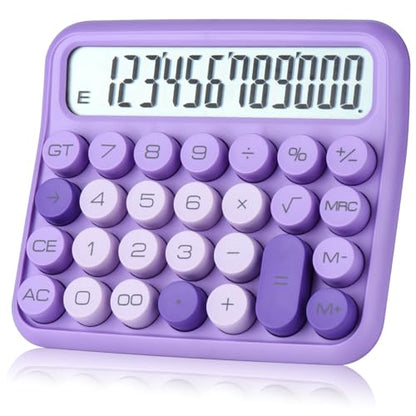 Mechanical Switch Calculator, 12 Digits, Large LCD Display, Pink, Big Buttons, Desktop, Cute, for Everyday Life and Basic Office Work - color: purple