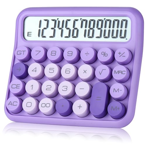 Mechanical Switch Calculator, 12 Digits, Large LCD Display, Pink, Big Buttons, Desktop, Cute, for Everyday Life and Basic Office Work - color: purple