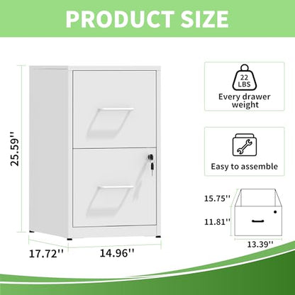 Metal File Cabinet with Drawer Heavy Duty Locking File Cabinets | Home Office Steel Filing Cabinet Vertical File Cabinets for Legal/Letter Size File,Assembly Required - color: White, size: 25.6"H-2 drawers