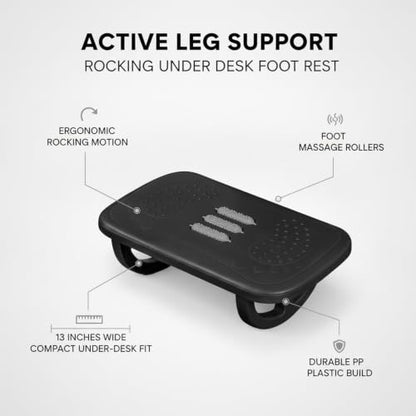 Footrest with Textured Rollers, Rocking Under Desk Foot Rest for Office Home, PP Plastic Leg Support, 13 x 5.3 x 1.6 Inches (1 PC)