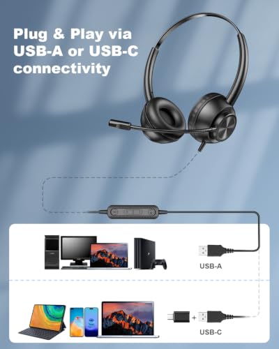 USB Headset with Microphone for PC Laptop Office Phone Meeting Zoom Skype