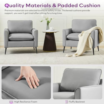 TYBOATLE Grey Faux Leather Accent Chair Set of 2 | Comfy, Cozy, Reading, Mid Century Modern, Curved Armrest, Reception, Living Room, Office - color: Grey