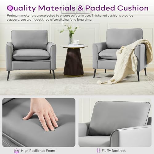 TYBOATLE Grey Faux Leather Accent Chair Set of 2 | Comfy, Cozy, Reading, Mid Century Modern, Curved Armrest, Reception, Living Room, Office - color: Grey
