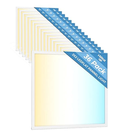 36 Pack 2x2 LED Flat Panel Light for Drop Ceiling, 5200lm Selectable 20W/25W/30W/35W/40W, Color Temperature 3000K/3500K/4000K/5000K/6500K, 0-10V Dimmable, 120-277V, ETL - size: 2x2 FT LED - 36 PACK