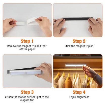 Molrebe Motion Sensor Closet Lights, 6 Pack, Battery Operated | 10 LEDs, 10-ft motion range, 15-20 sec auto-off, magnetic peel-and-stick mounting for closets, cabinets, hallways and stairs