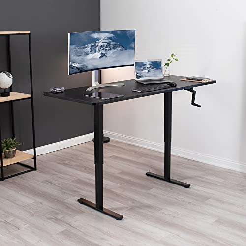 VIVO Manual Height Adjustable 71 x 30 inch Stand Up Desk, Light Wood Table Top, Black Frame, Standing Workstation with Foldable Handle, DESK-KIT-MB7C - color: Light Wood Top / Black Frame, size: 71" x 30"
