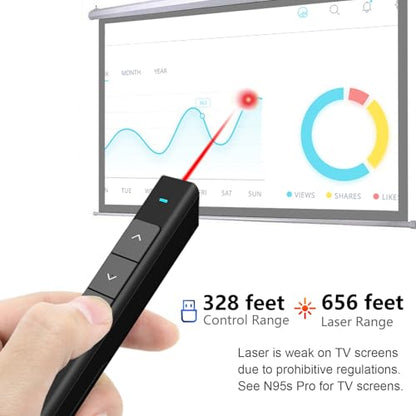 Wireless Presentation Clicker, PowerPoint Clicker with Laser Pointer | Presentation Remote for PowerPoint Presentations, Plug & Play USB Slide Advancer, Compatible with Mac/Windows/Linux/Android - color: Black