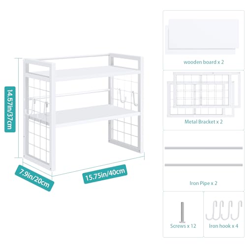 ELITEROO Desk Shelf Organizer, Tiered Wood Desktop Book Shelf, White - color: White
