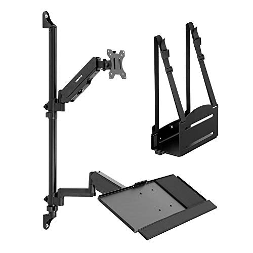 Mount-It! Single Monitor Arm Wall Mount Workstation with Keyboard Tray & CPU Holder, Height Adjustable Gas Spring Full Motion Computer Station, Fits 17–32” VESA 75x75 100x100, Black - size: Single Monitor