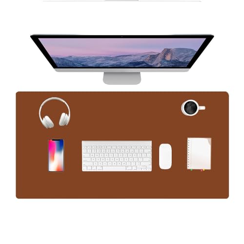 PU Leather Desk Pad Protector Gaming Mouse Pad Non Slip Desk Mat for Keyboard and Mouse Waterproof Desk Writing Pad for Office and Home Desk Accessories(Brown, 31.5 * 15.7) - color: Brown, size: 31.5" x 15.7"