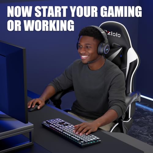 Czlolo Gaming Chair with Footrest Racing Style Lumbar Support Massager Video Game Chair with Metal Legs, High Back Reclining Gamer Chair with Headrest, 360° Swivel Office Computer Desk Chair (White) - color: White
