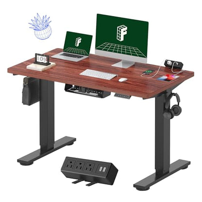 FLEXISPOT EN2 48"x24" Standing Desk with Power Strip Bundle, Mahogany | One-Piece Desktop, Easy-Access Clamp Power Strip Bundle, Organized Cable Management, Modern Home Office Setup - color: Black Frame + Mahogany Top, size: 48x24