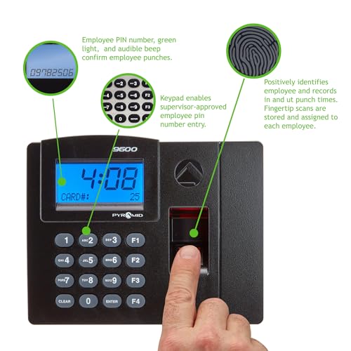 Pyramid Time Systems - TimeTrax Elite [TTELITEEK] Fingerprint Time Clock | Biometric Time Clock for Small Business, Employee In/Out Time Tracker With Software Download, Windows Compatible, Black