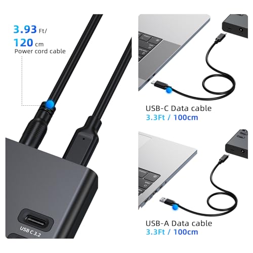 VANGREE Powered USB Hub 10Gbps, 17 Ports USB 3.2 Hub, 96W Power Adapter - color: Black