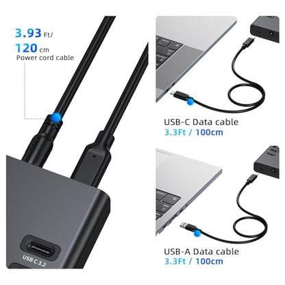 VANGREE Powered USB Hub 10Gbps, 17 Ports USB 3.2 Hub, 96W Power Adapter - color: Black
