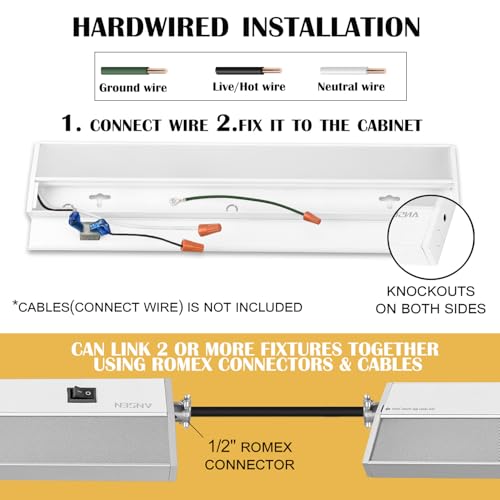 Hardwired Under Cabinet Lighting, 36in 22W LED Light for Kitchen/Closet, 1426lm, CRI>92, R9>90, Dimmable, 5 Color Temperature, 2700K-5000K(Warm White, Cool White, Daylight) - size: 36 inch