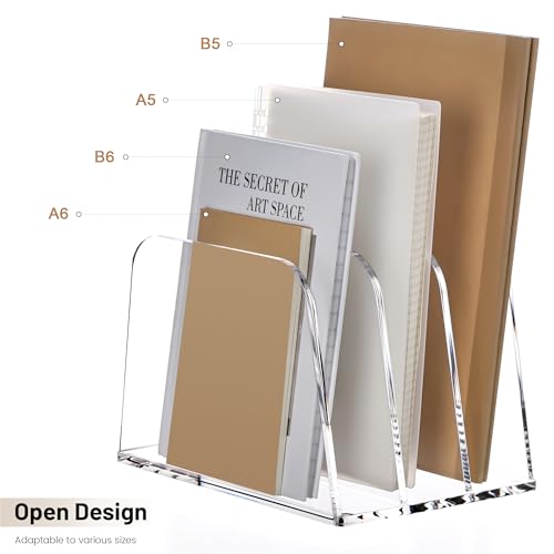 YUXUN Clear Acrylic Desktop File Sorter Organizer,Upright File Organizer, 3-Section Bookshelf for Home Office & Classroom - size: 3-Section