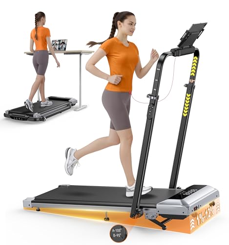 TOPUTURE Walking Pad Treadmill with 12% Incline, 6 in 1 Folding Treadmill with Adjustable Handle Bar for Home/Office, Under Desk Treadmills Portable Walking Pad with App, Remote Control & LED Display
