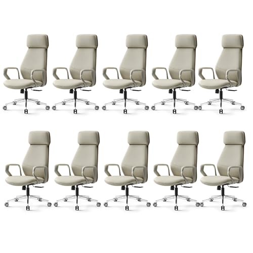 EUREKA ERGONOMIC Aric Executive Office Chair, High Back PU Leather Desk Chair with Lumbar Support, Professional Modern Home Office Chair with Large Headrest & 3-Position Recline(Pack of 10, Beige) - size: Pack of 10