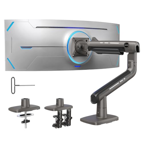 HUANUO TitanLift Heavy Duty Monitor Arm for Screens up to 49", Holds 44 lbs, Aluminum Ultrawide Screen Monitor Mount, Fully Adjustable Single Gaming Desk Mount with Dual C-Clamp, Max VESA 100x100mm