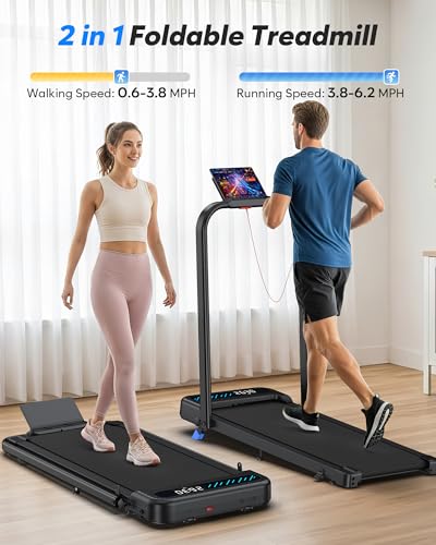 Cardirun Walking Pad with Incline and Stable Handle Bar, Foldable Treadmill | 350+ lbs Capacity, 3.0HP Quiet Under Desk Treadmills for Home, Portable Treadmill with APP, Remote Control and LED Display - color: BLACK