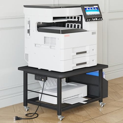 YAOHUOO 23.6" Large Printer Stand with Power Outlet,3D Printer Table,Black - color: Black